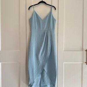 Light Blue Spaghetti Strap Midi Dress • Wrap Front • Size Large